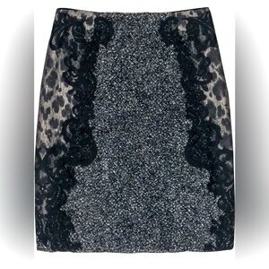 Elie Tahari - Boucle Pencil Skirt with Leopard Spots & Lace Accents- Size 6